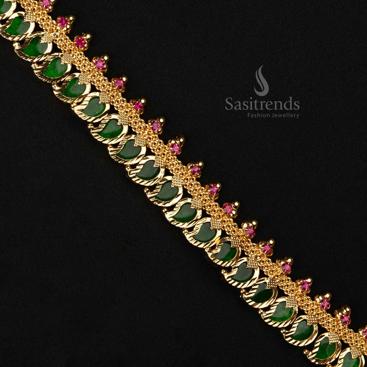 Trendy Kerala Traditional Micro Gold-Plated Mango Palakka Necklace with Pink Stones - Latest Kerala Necklace - Sasitrends