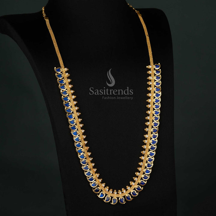 Trendy Kerala Traditional Micro Gold-Plated Mango Palakka Necklace with Pink Stones - Latest Kerala Necklace - Sasitrends
