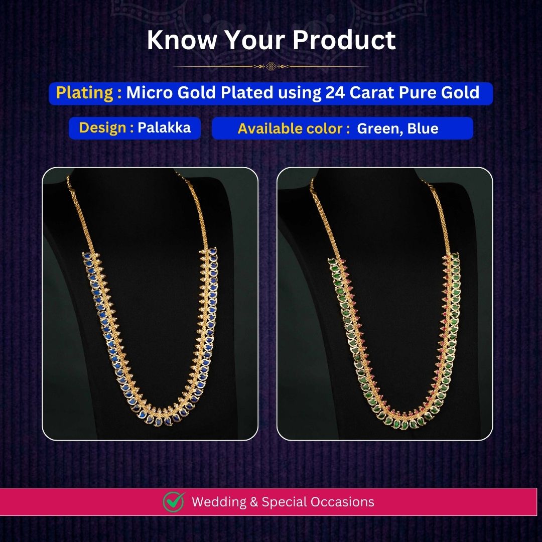 Micro gold plated palakka mango long necklace measurement image - Sasitrends