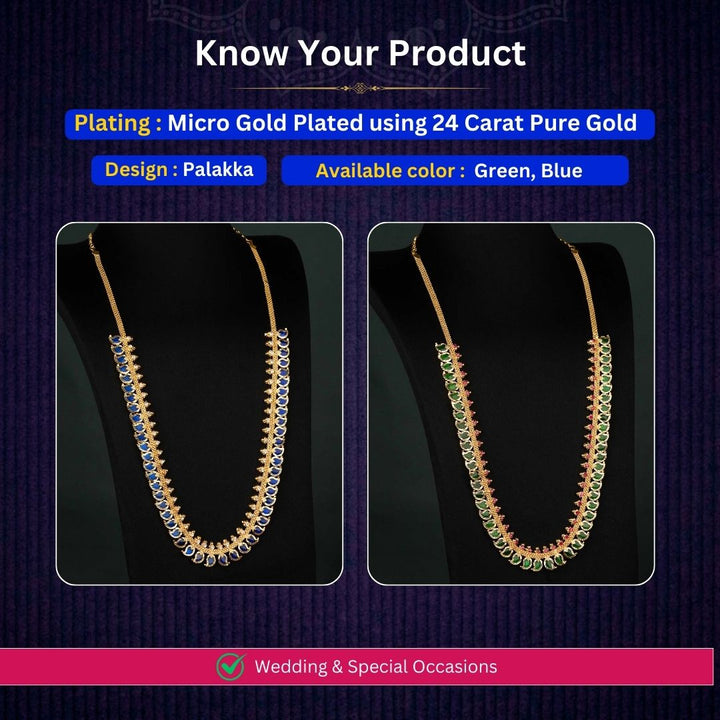 Micro gold plated palakka mango long necklace measurement image - Sasitrends