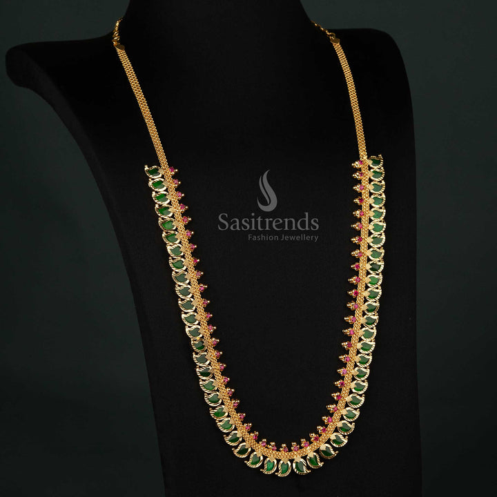 Trendy Kerala Traditional Micro Gold-Plated Mango Palakka Necklace with Pink Stones - Latest Kerala Necklace - Sasitrends