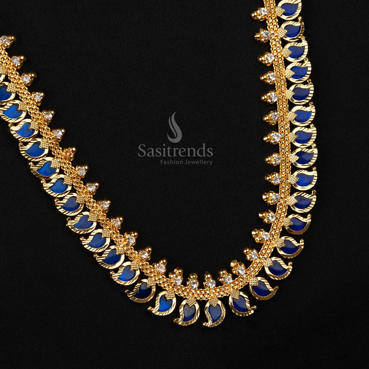 Trendy Kerala Traditional Micro Gold-Plated Mango Palakka Necklace with Pink Stones - Latest Kerala Necklace - Sasitrends