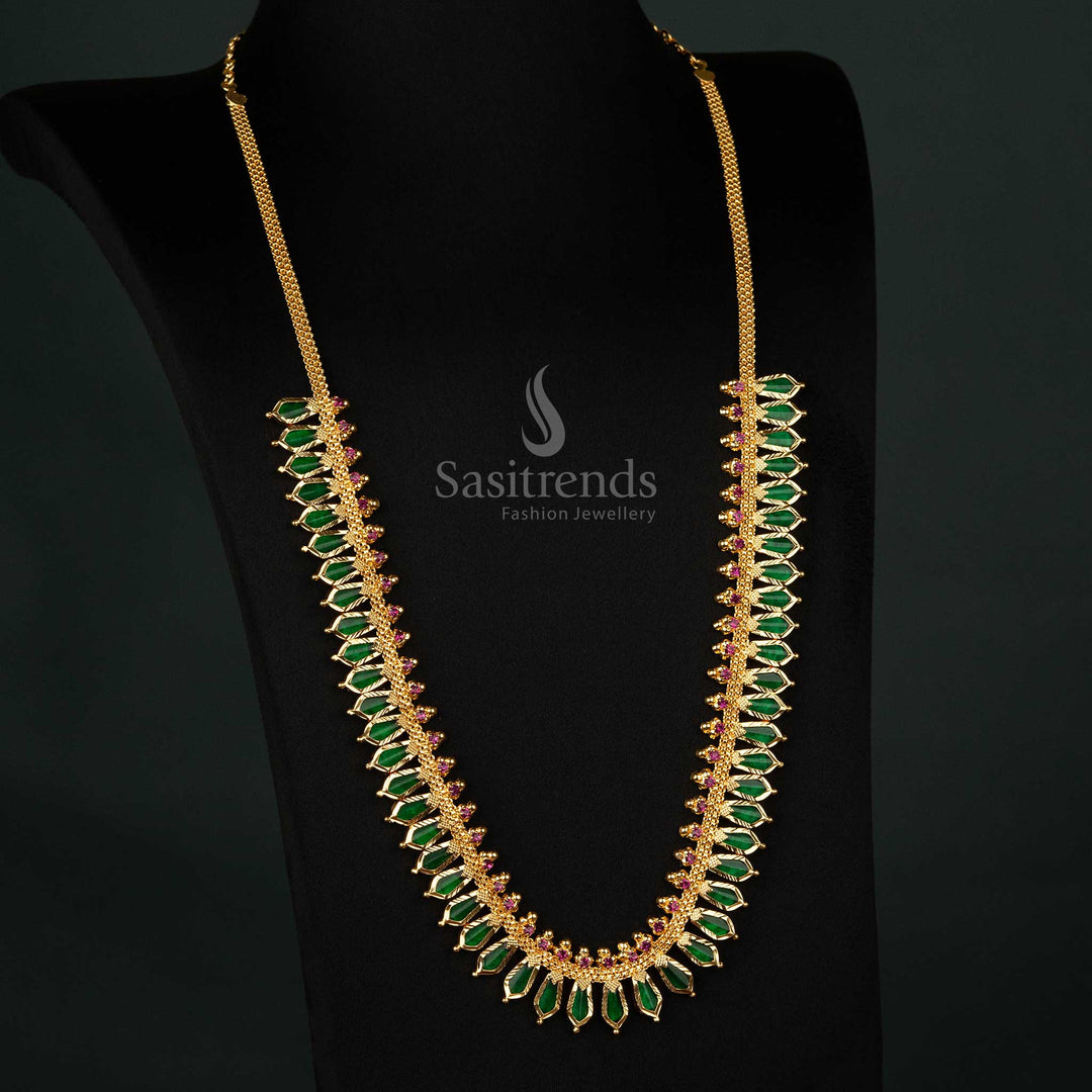 Long Necklace Green Nagapadam Necklace Traditional Micro Gold