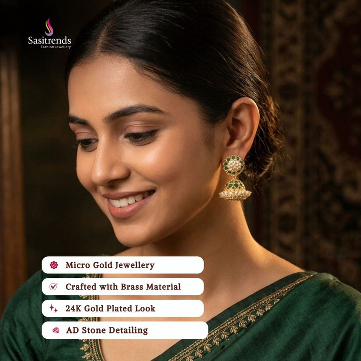 Guaranteed Micro gold plated AD stone earrings model image - Sasitrends