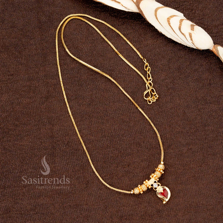 Royal majesty one gram micro gold plated Kerala traditional red Palakka necklace featuring ornamental balls and an exquisite Chaka Palakka mango pendant - Sasitrends