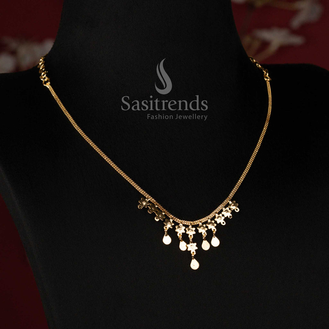 A celestial aura-inspired micro gold plated trendy necklace, beautifully crafted with a modern pendant and floating hanging accents - Sasitrends