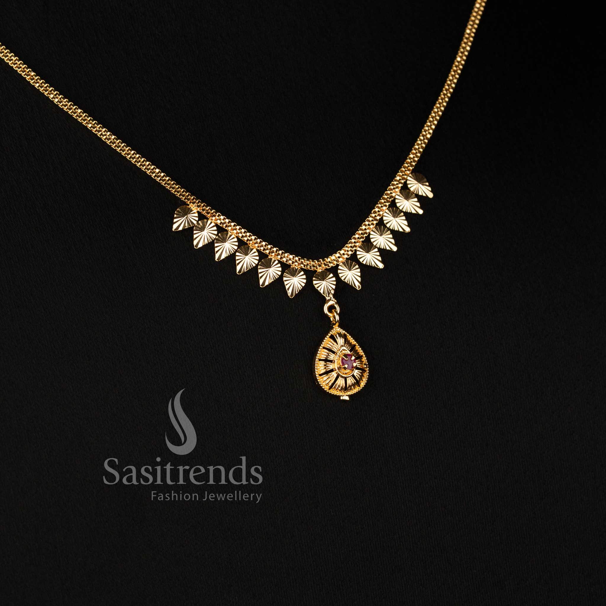 A celestial aura-inspired micro gold plated trendy necklace, beautifully crafted with a modern pendant and floating hanging accents - Sasitrends
