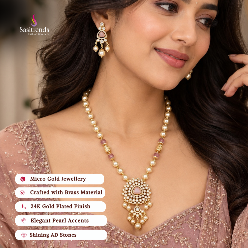 Engagement wear micro gold plated AD stone necklace set - Sasitrends