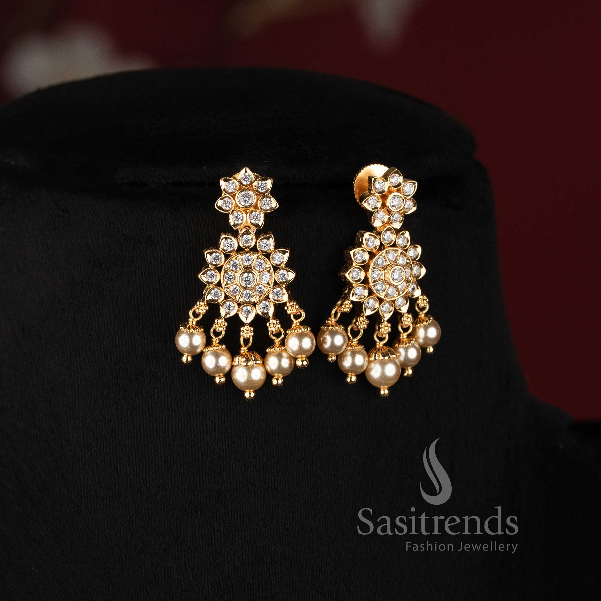 2534E elegant pearl strand American Diamond pendant necklace set for festive and party wear Sasitrends