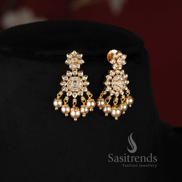 2534E elegant pearl strand American Diamond pendant necklace set for festive and party wear Sasitrends