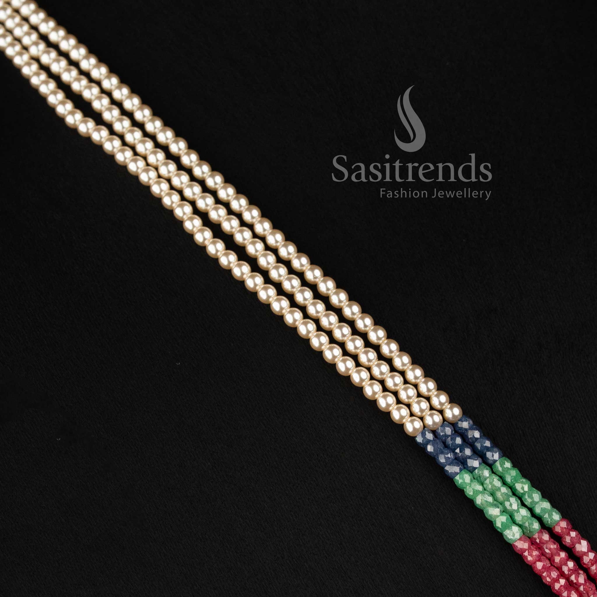 2534E micro gold plated royal pearl strand American Diamond pendant necklace set for party wear Sasitrends