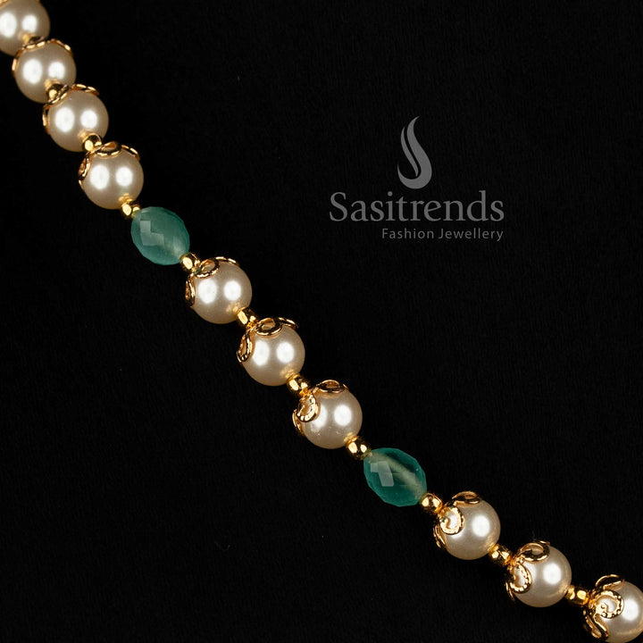 One gram 24K micro gold plated pearl chain floral pendant necklace set with matching earrings by Sasitrends