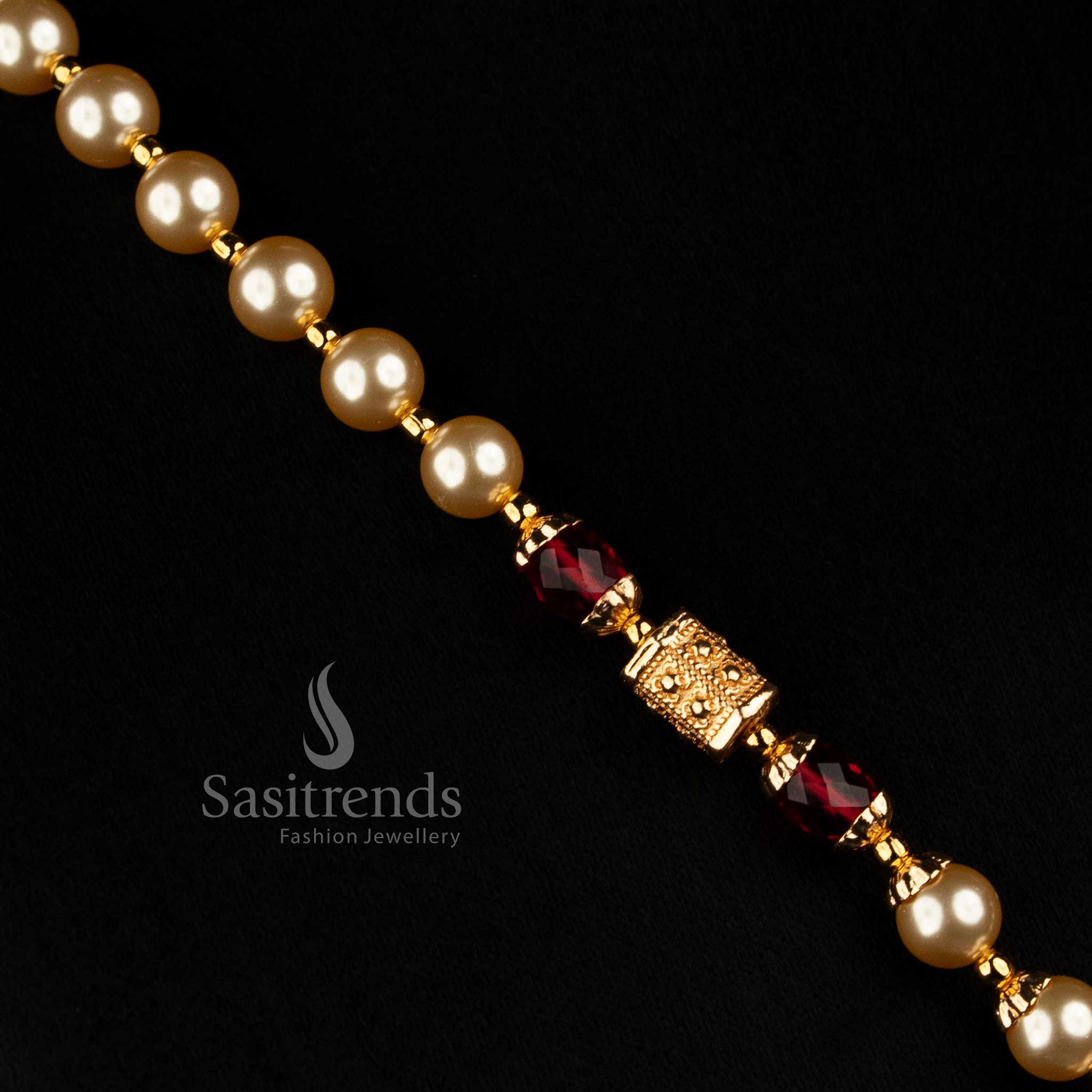 2534K premium micro gold plated pearl strand American Diamond square motif necklace jewellery set with drop design