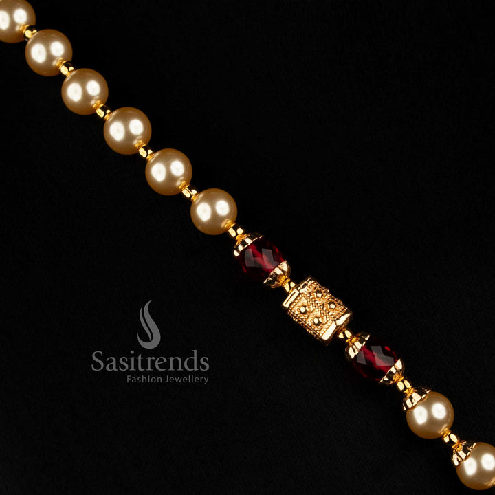2534K premium micro gold plated pearl strand American Diamond square motif necklace jewellery set with drop design