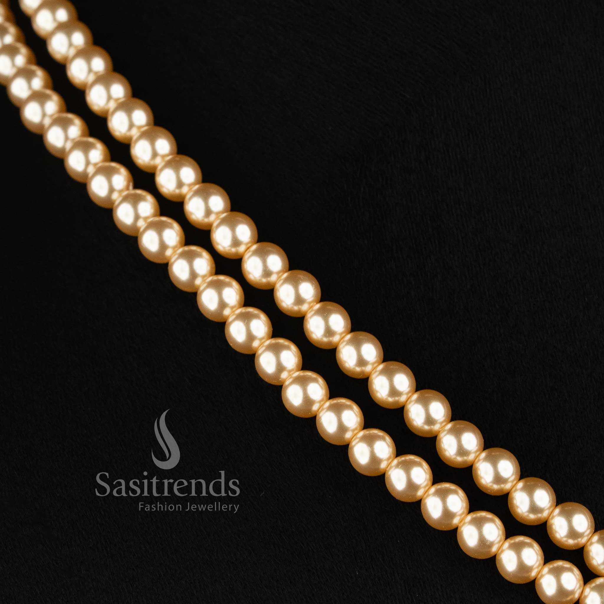 Layered Pearl Strand Micro Gold Plated AD Stone Teardrop Pendant Necklace Set in White - Sasitrends