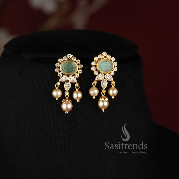 One Gram Micro Gold Plated Pearl Bead AD Stone Necklace Set for Women - Sasitrends