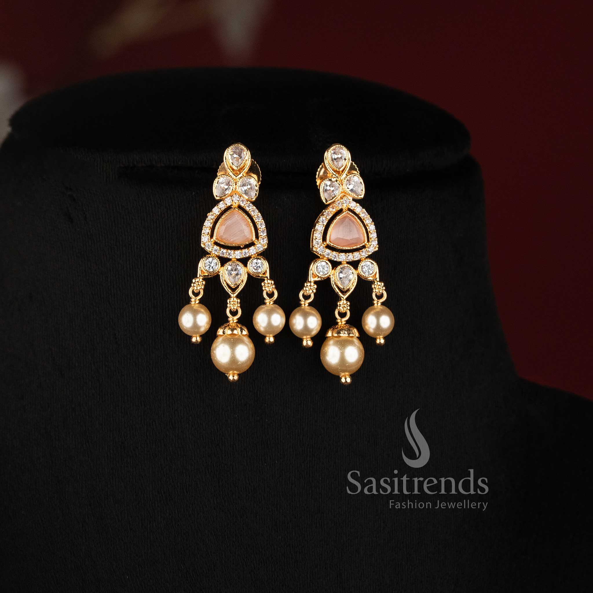 Micro Gold Plated Pearl and Bead Strand AD Stone Necklace Set for Women - Sasitrends