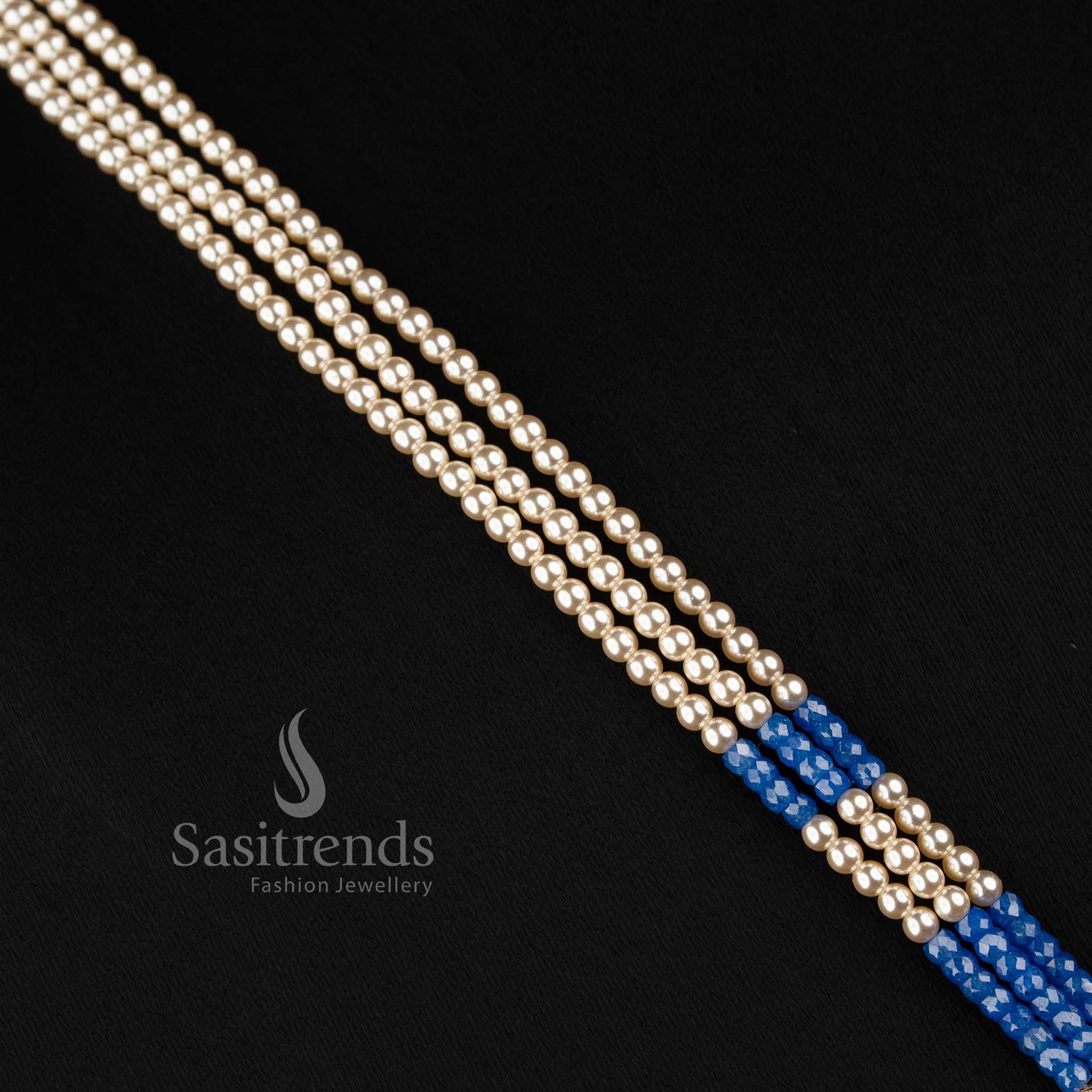 Beautiful Pearl Strand American Diamond Pendant Micro Gold Necklace Set with Matching Earrings - Sasitrends