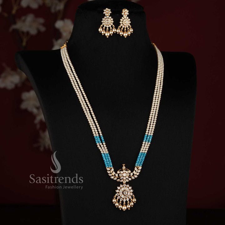 24K One Gram Micro Gold Plated Pearl AD Stone Necklace Set for Wedding and Festive Wear - Sasitrends