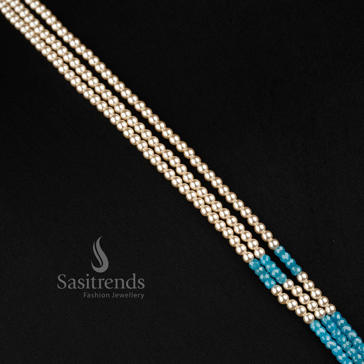 Micro Gold Plated Pearl Strand American Diamond Necklace Set for Women - Sasitrends