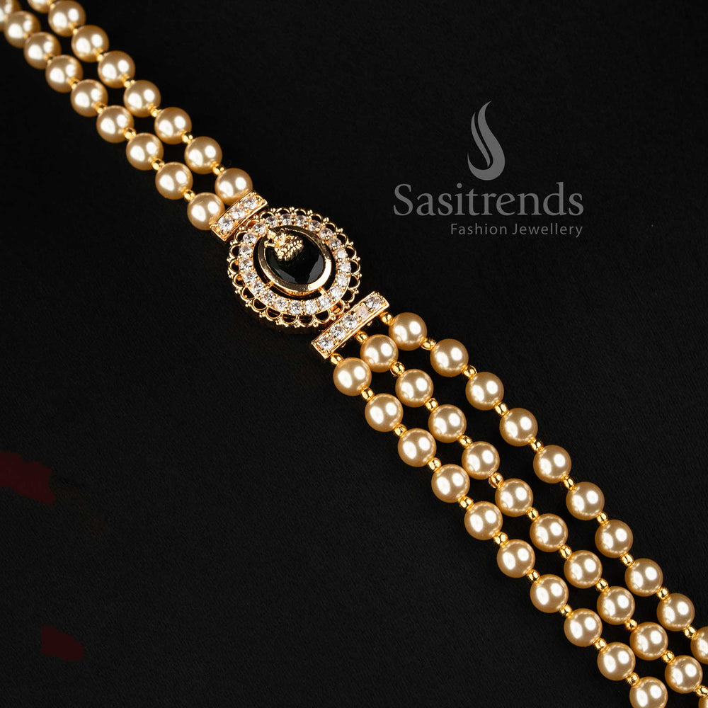 Gold Plated Multi Strand Pearl Layered Haram Necklace for Women - Sasitrends