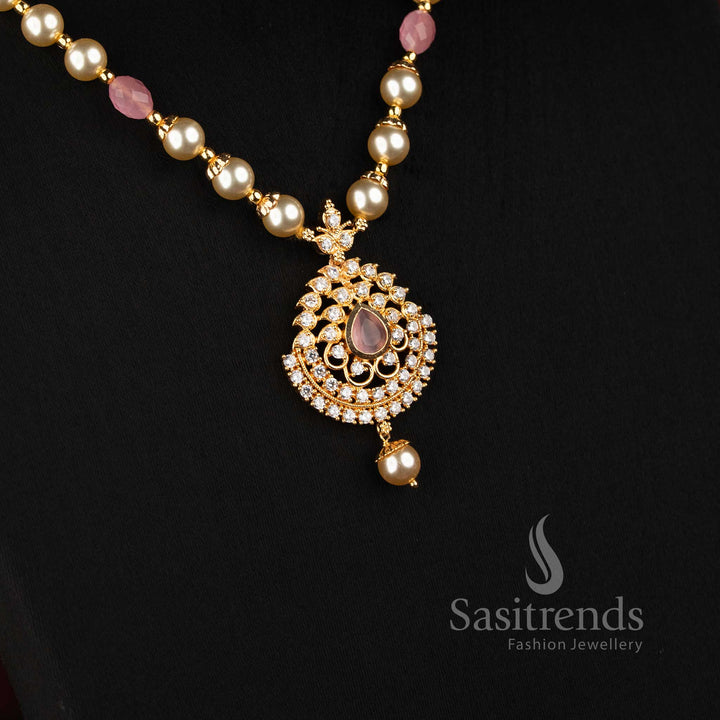 Micro Gold Plated Pearl Chain Floral Pendant Jewellery Set for Women - Sasitrends