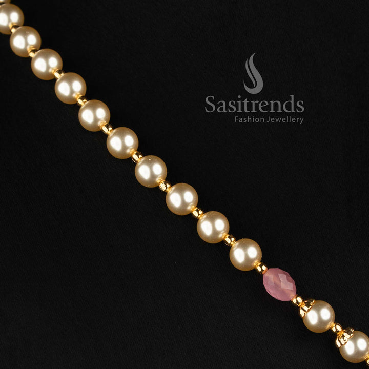 Micro Gold Plated Pearl Chain Medallion Pendant Necklace Set with Earrings - Sasitrends