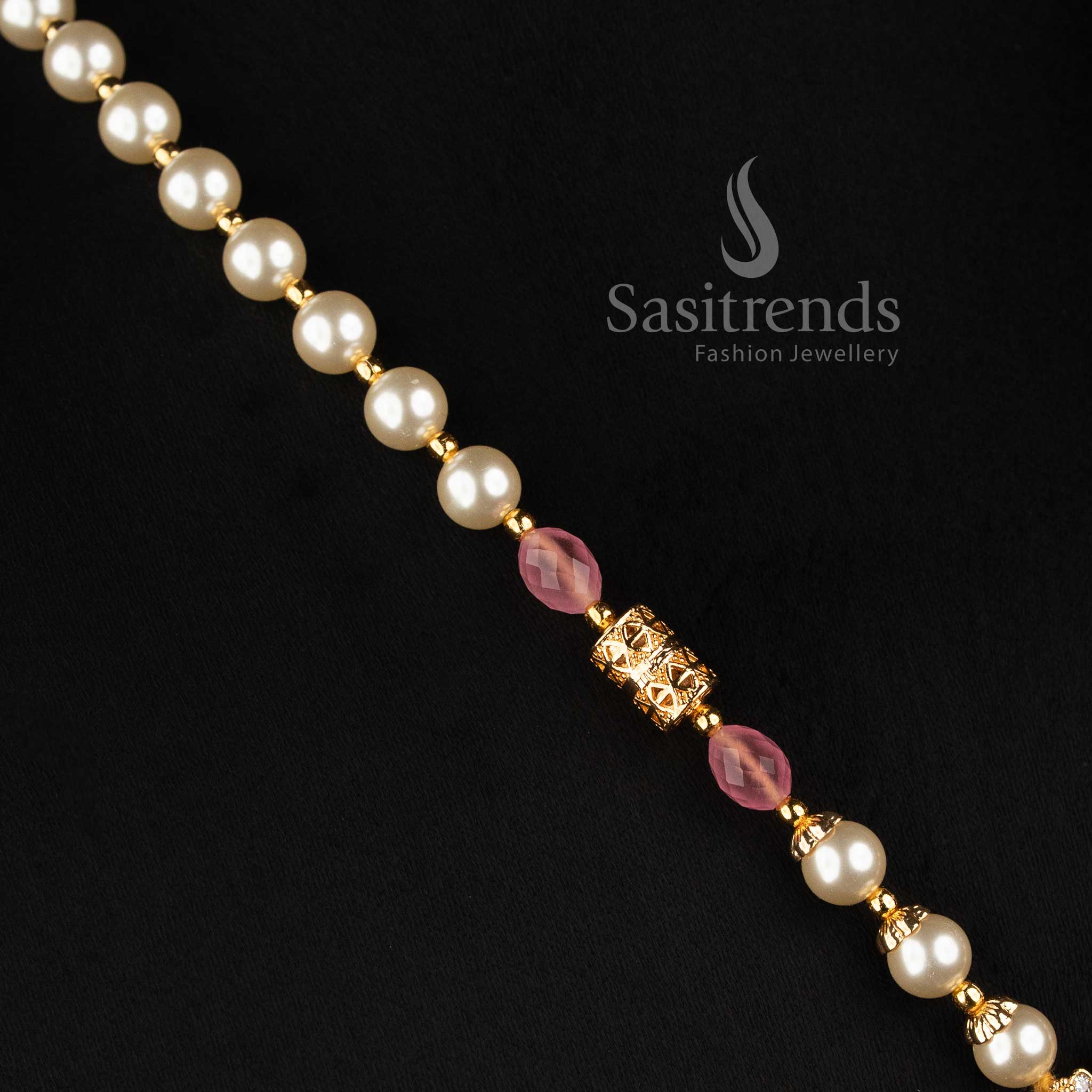 One Gram Micro Gold Plated Pearl Statement Necklace for Wedding and Festive Wear - Sasitrends