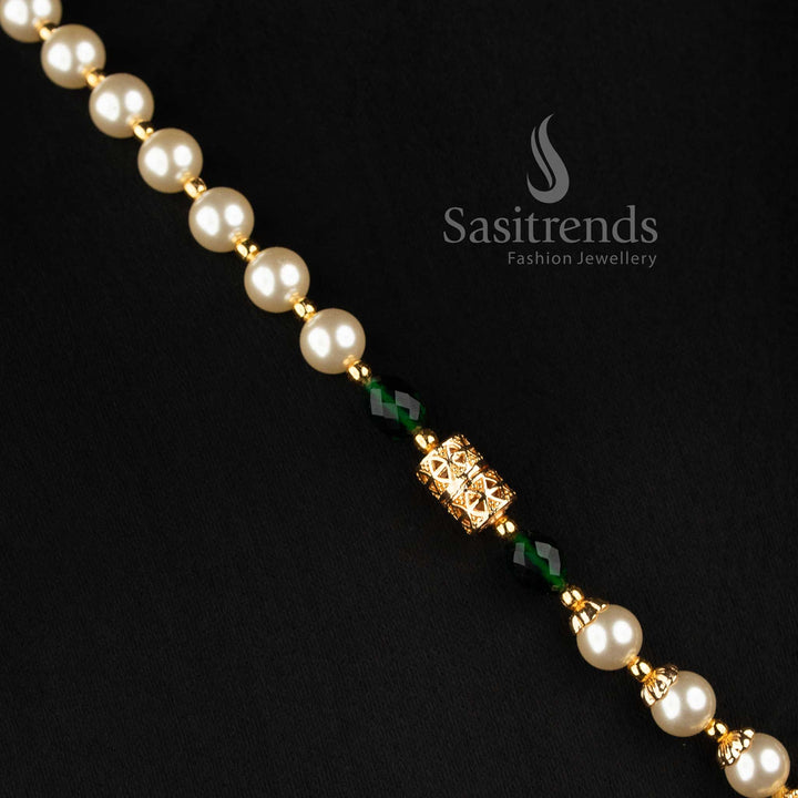 One Gram Micro Gold Plated Pearl Statement Necklace for Wedding and Festive Wear - Sasitrends