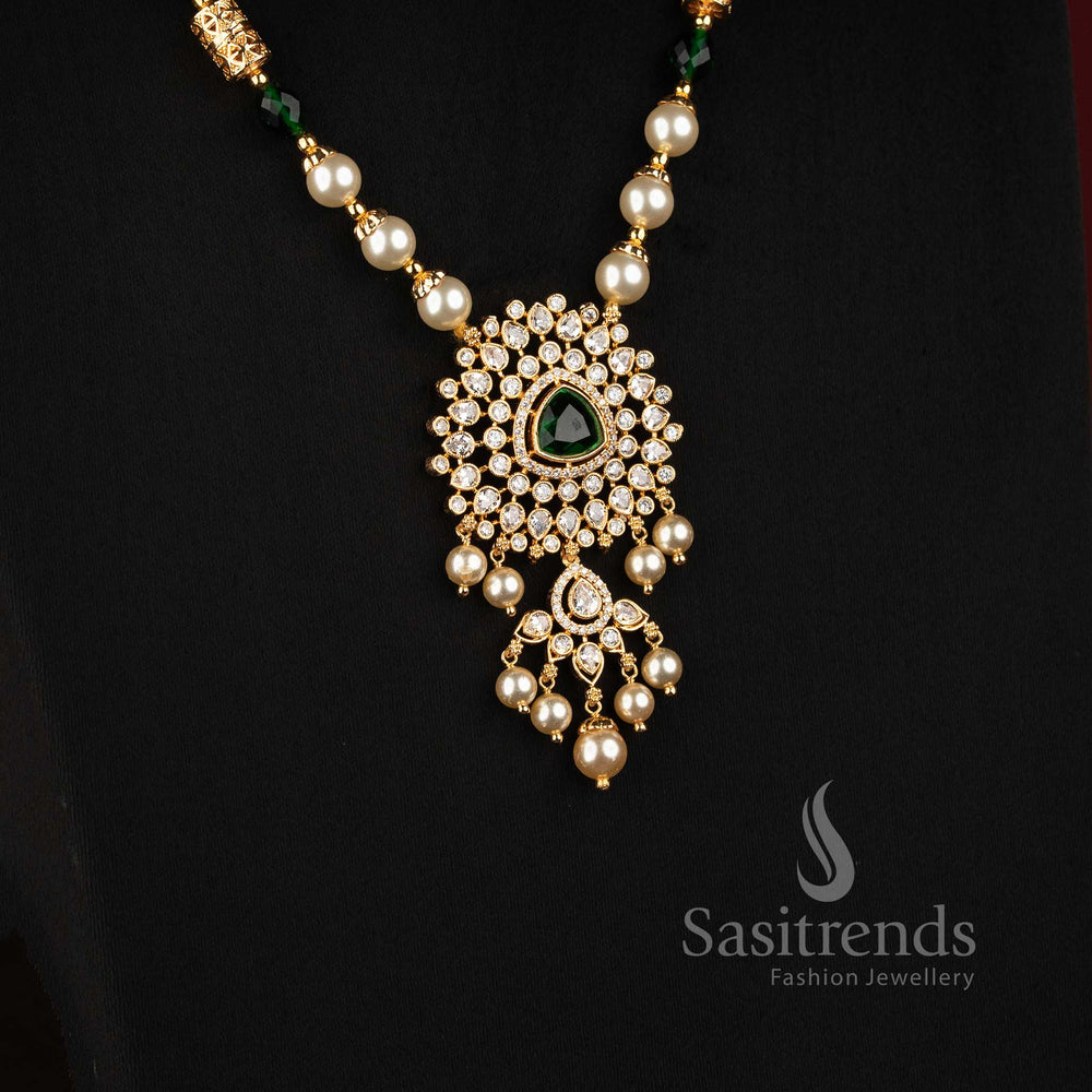 One Gram Micro Gold Plated Pearl Statement Necklace for Wedding and Festive Wear - Sasitrends