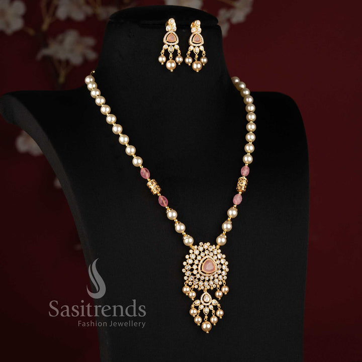 One Gram Micro Gold Plated Pearl Statement Necklace for Wedding and Festive Wear - Sasitrends
