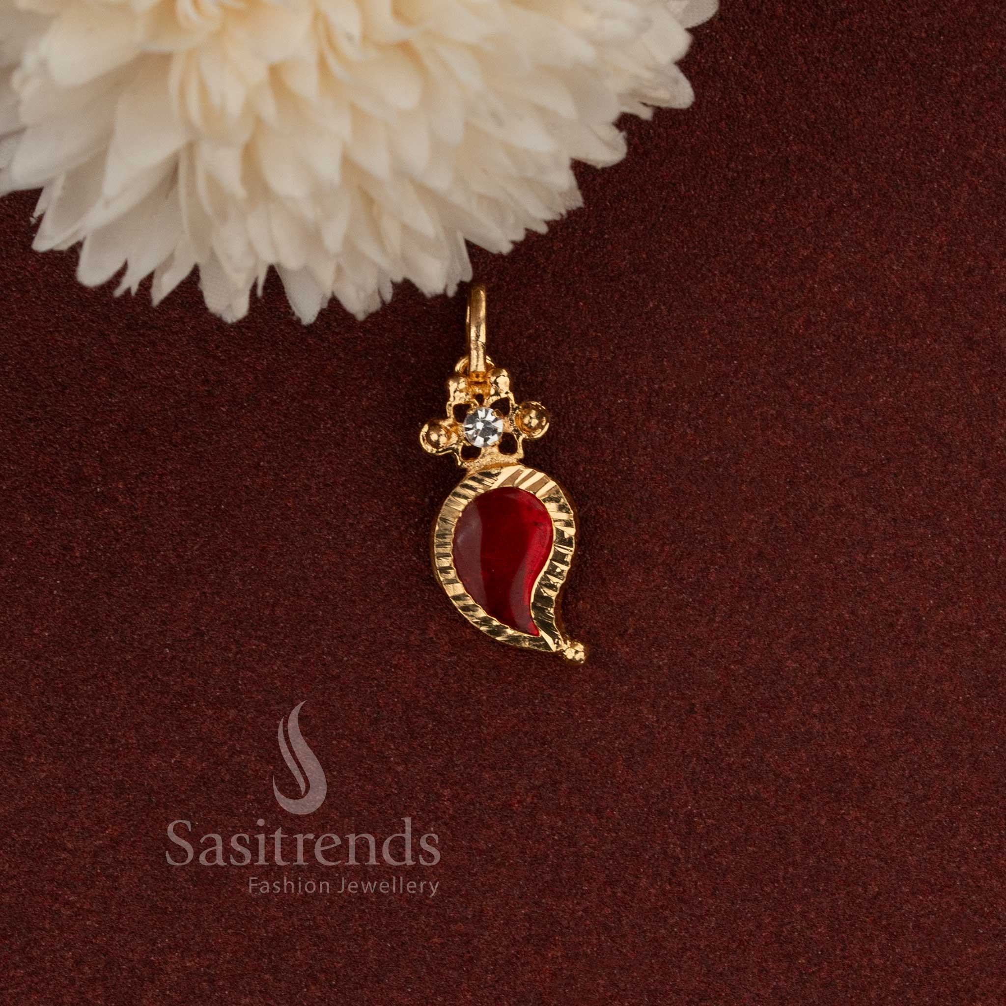 Stylish 24 Carat Micro Gold Plated Small Blue Palakka Pendant with Diamond Stone - Sasitrends