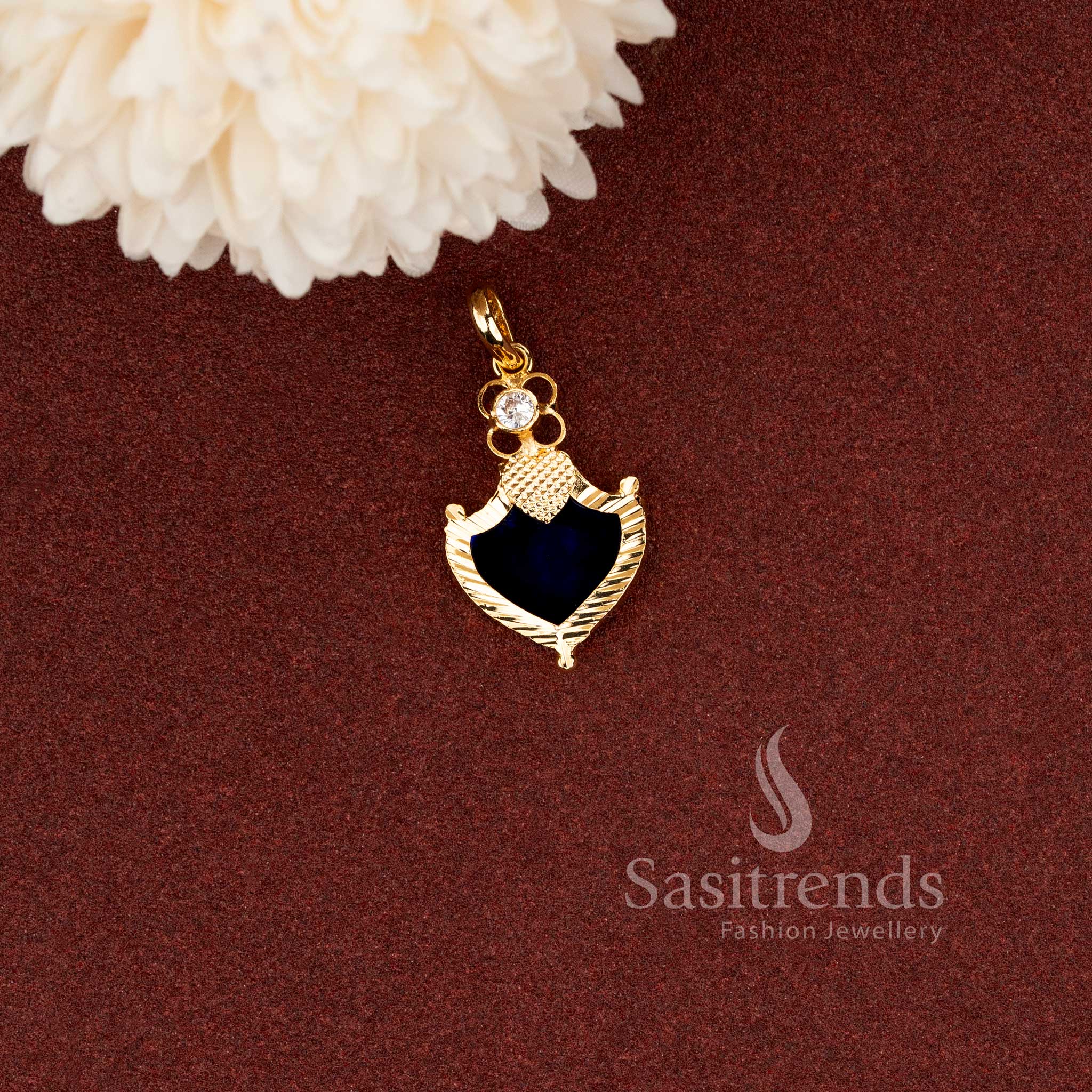 Sasitrends Kerala traditional blue Palakka pendant with elegant micro gold plated finish perfect for festive wear cultural occasions and Kerala saree styling