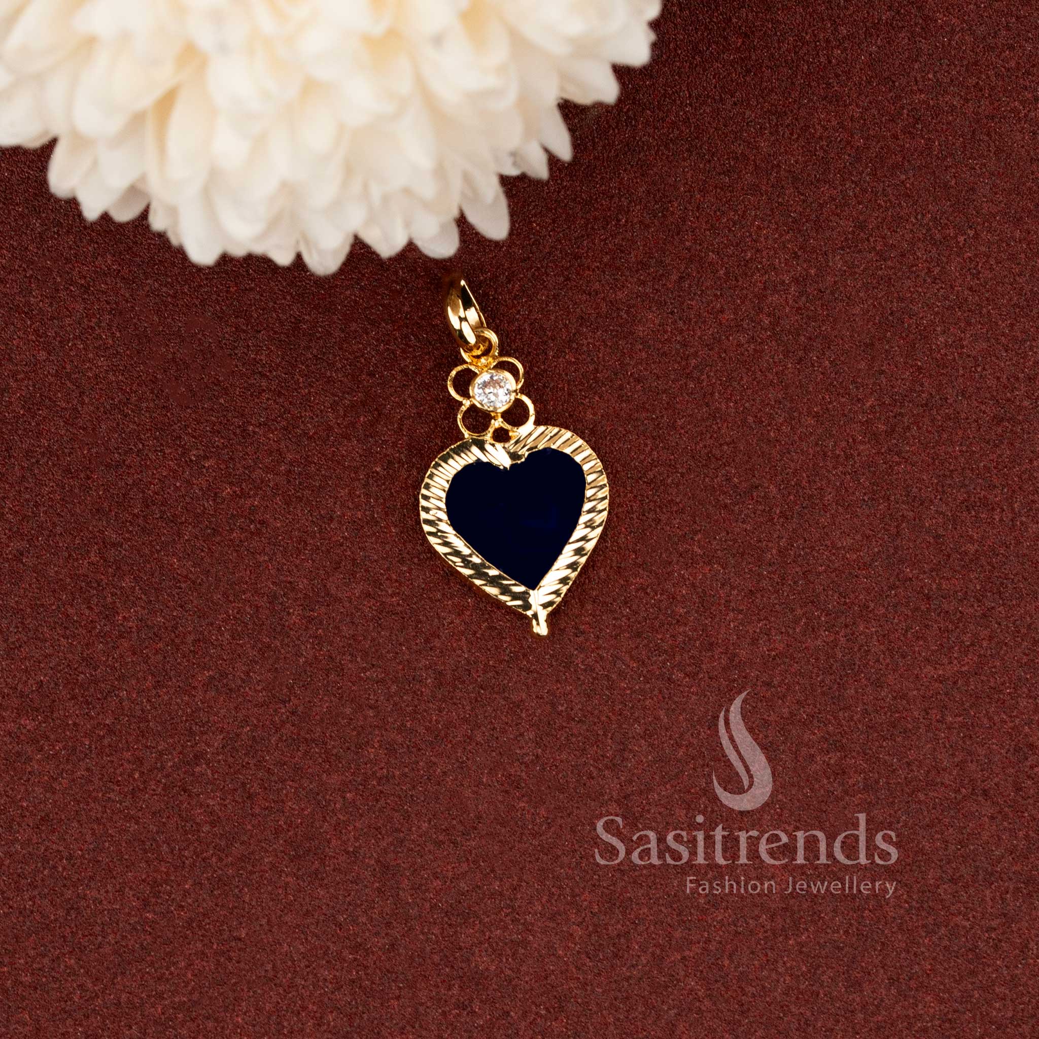 Sasitrends Kerala traditional blue heart design Palakka pendant with elegant micro gold plated finish perfect for festive and temple wear with Kerala sarees