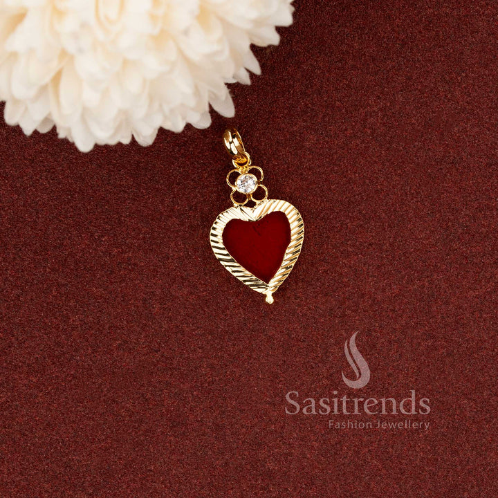 Sasitrends Kerala traditional red heart design Palakka pendant with rich micro gold plated finish perfect for festive wear and traditional Kerala saree styling