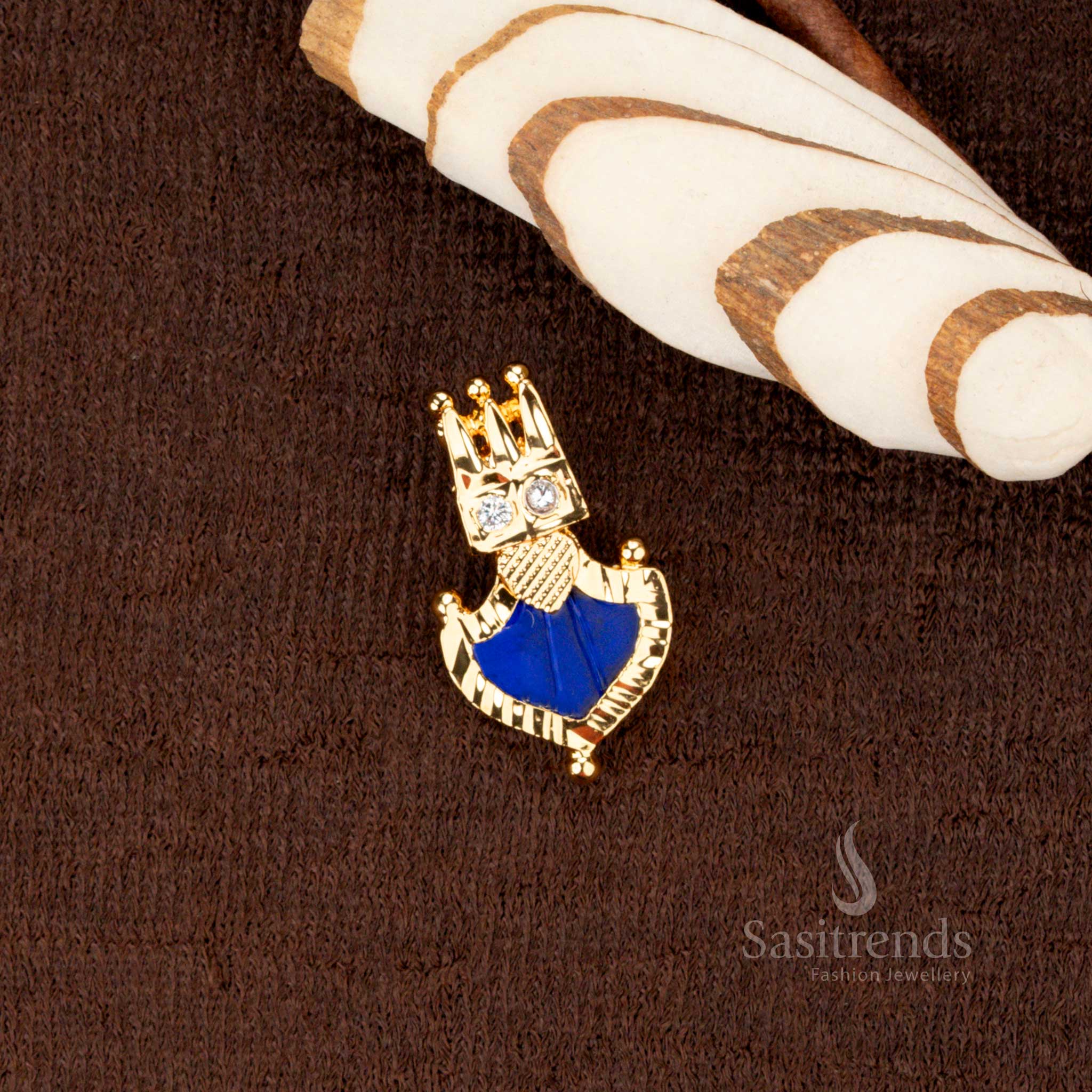  Exquisite Kerala traditional one gram gold plated pendant adorned with sapphire blue Palakka stone and sparkling AD stones, ideal for weddings and celebrations - Sasitrends