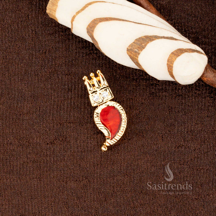 Magnificent Kerala traditional one gram gold plated mango-shaped pendant featuring a striking crimson red Palakka stone - Sasitrends