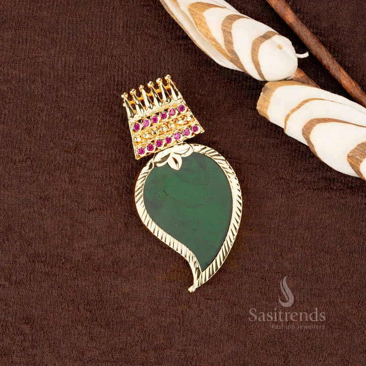 Vibrant Kerala-style one gram gold plated big mango pendant showcasing a striking parrot green stone - Sasitrends
