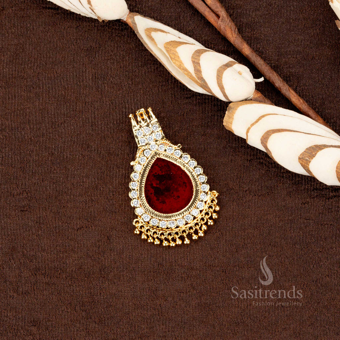 Royal look Red Waterdrop Pendant with golden ball border, micro gold plated for traditional wear – Sasitrends