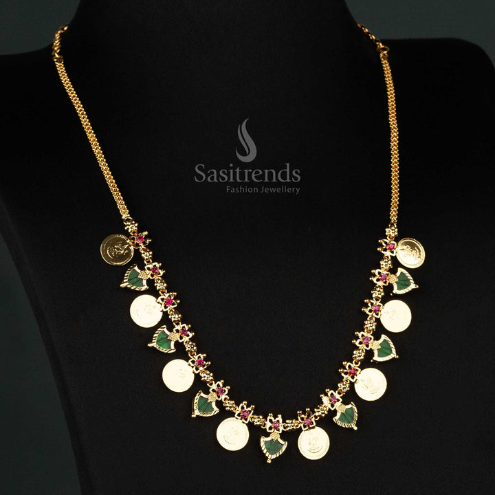  Kerala-style one gram micro gold plated 8 Lakshmi coin with 7 Katta Palakka necklace, traditional festive wear jewellery in emerald green - Sasitrends