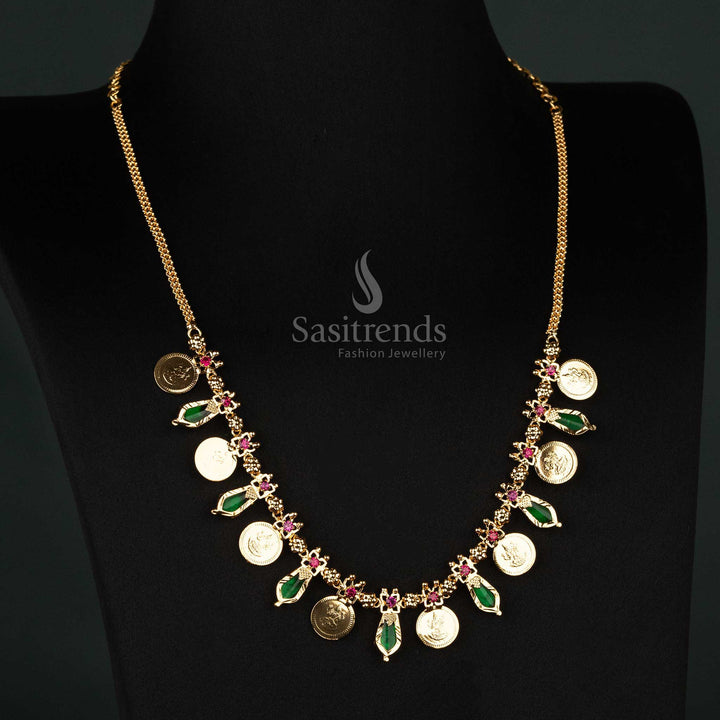 festive one gram gold plated 8 Lakshmi coin with 7 Katta Nagapadam necklace in opulent jade green, ideal for festive celebrations - Sasitrends