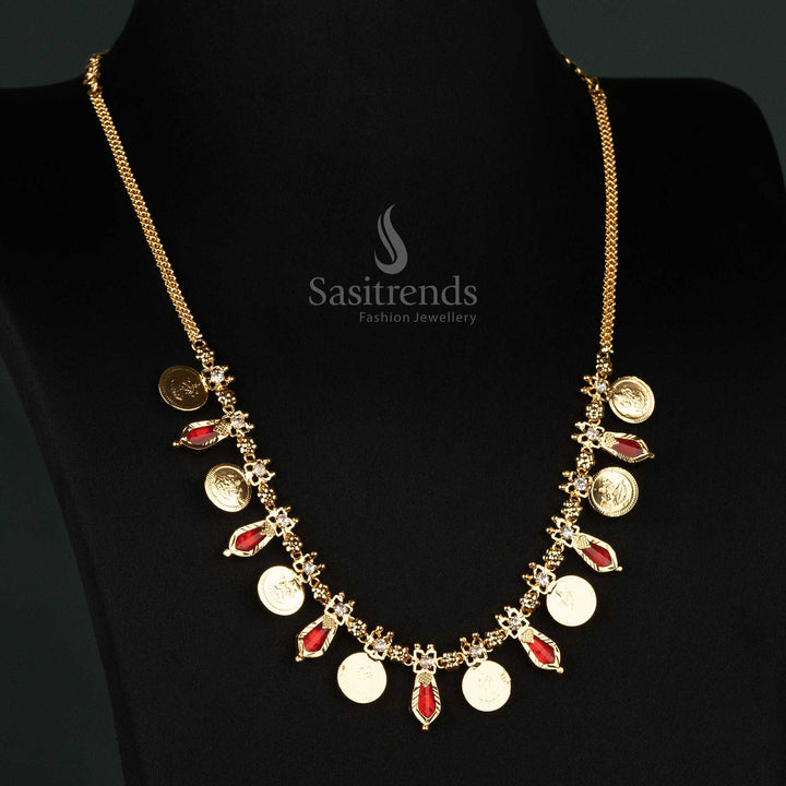  Opulent Kerala one gram gold plated 8 Lakshmi coin with 7 Katta Nagapadam necklace, highlighted by vibrant ruby red stones - Sasitrends