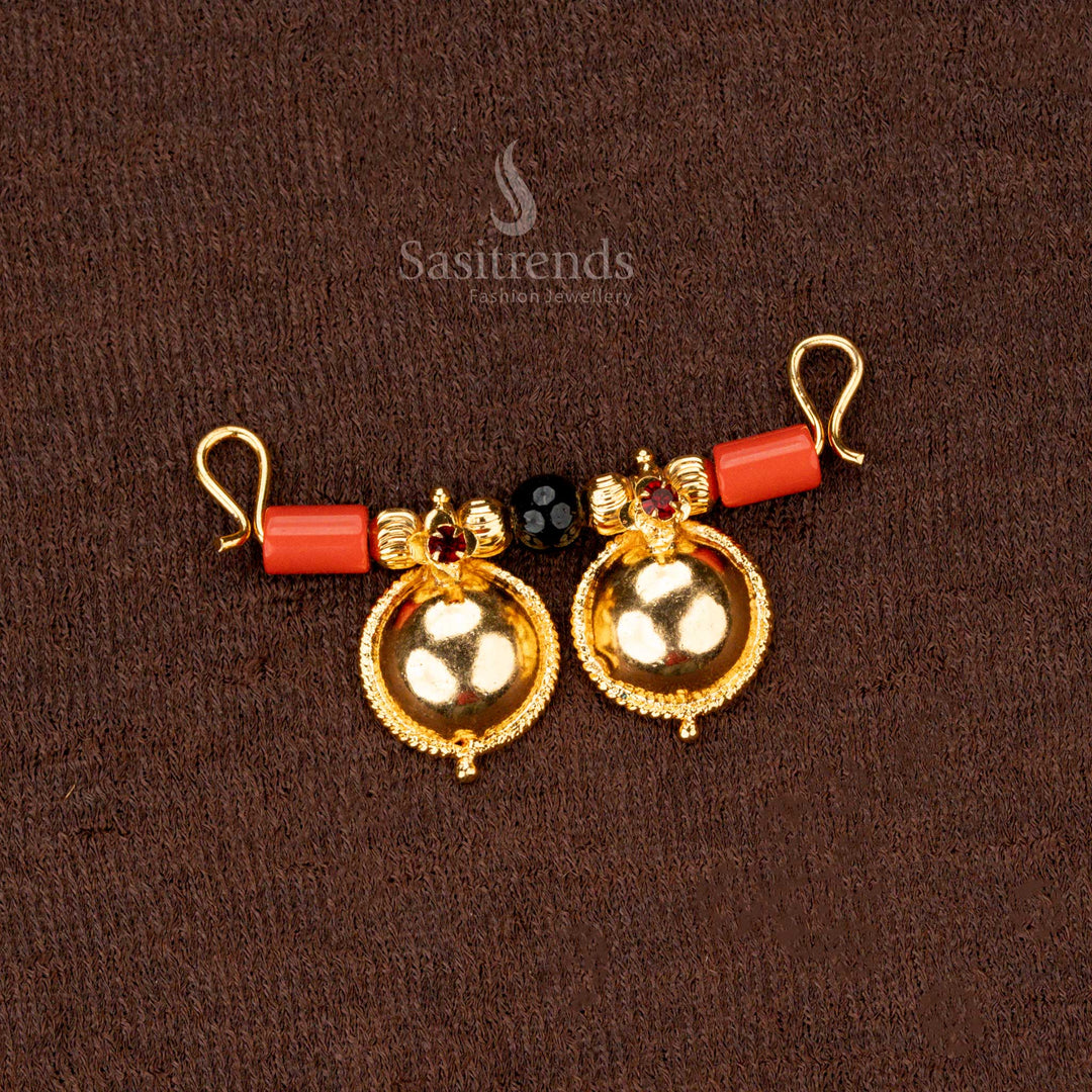 Elegant Micro Gold Plated Traditional Thali Pendant with Black Beads,  Pavalam AD Stones Sasitrends