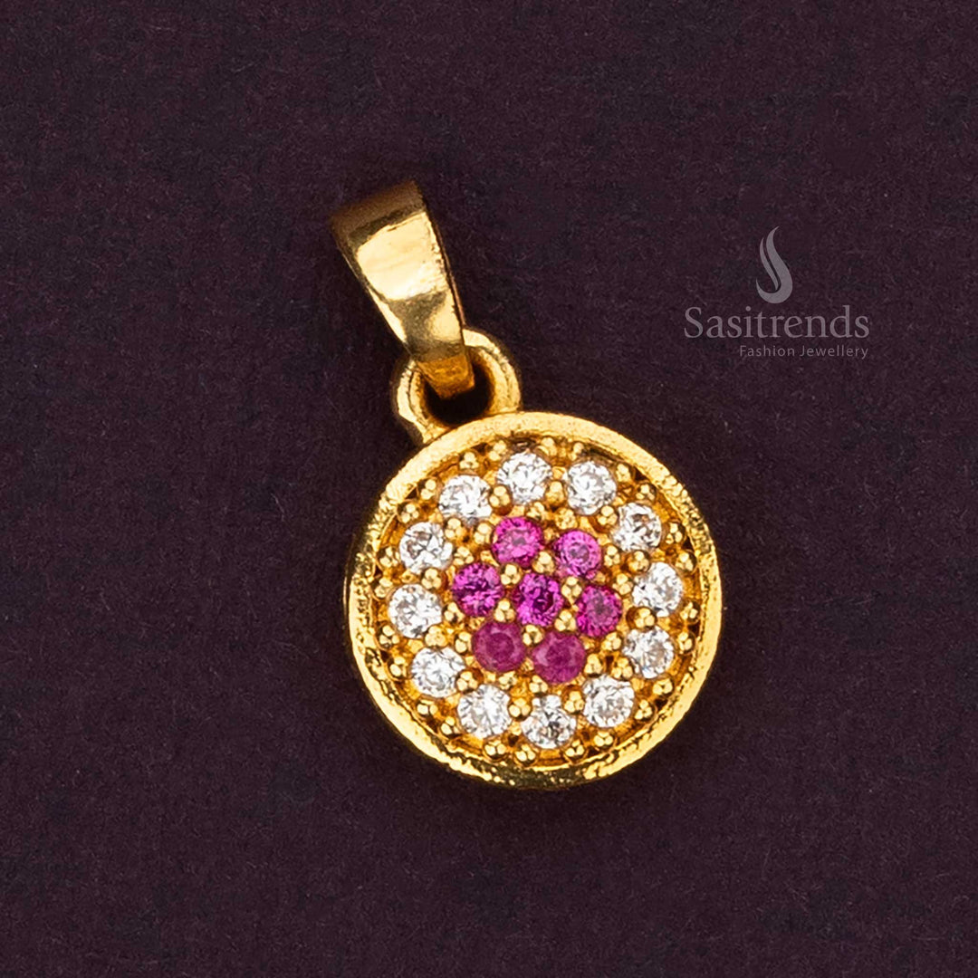 Micro Gold Plated American Diamond Circle Round Pendant - asitrends