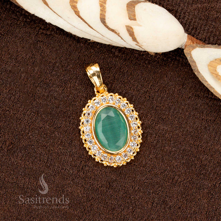 Soothing Mint Oval Stone Dollar Pendant in AD Stone with Guaranteed Micro Gold Plated One Gram Layer – Ethnic Jewellery with a Soft Touch - Sasitrends