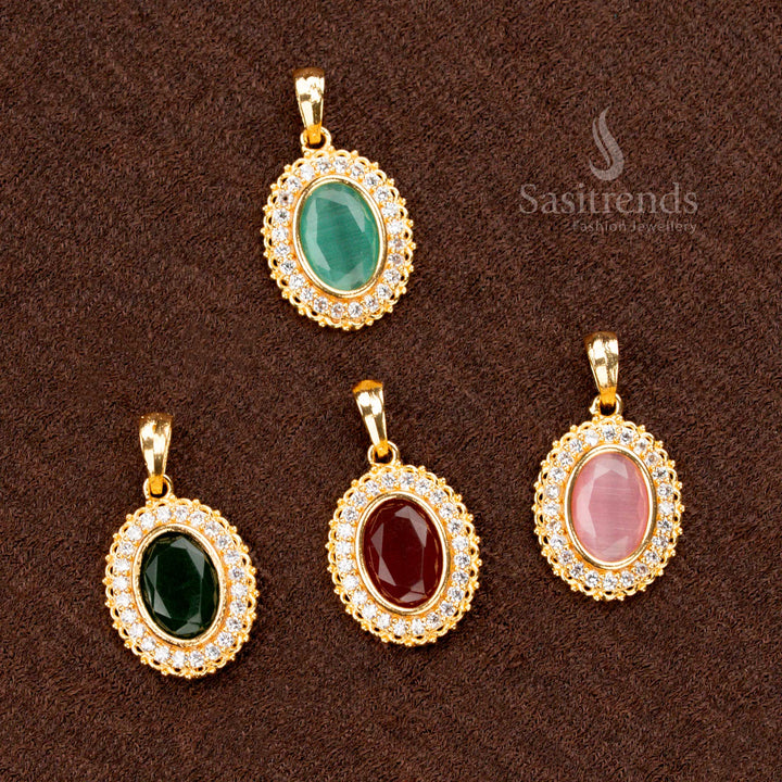 Premium Oval Pendant Dollar crafted in American Diamond Setting with Micro Gold Finish – One Gram Jewellery for Authentic Cultural Style - Sasitrends