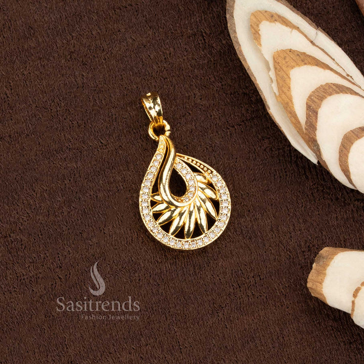 Stylish Micro Gold Plated AD Stone Studded Artistic Drop Pendant – 24 Carat Pure Gold Finish  - Sasitrends