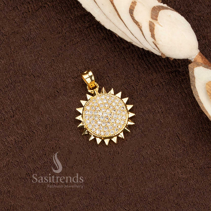 Stunning Micro Gold Plated AD Stone Studded Sunburst Pendant – Look Like Real Gold, Guaranteed Finish - Sasitrends