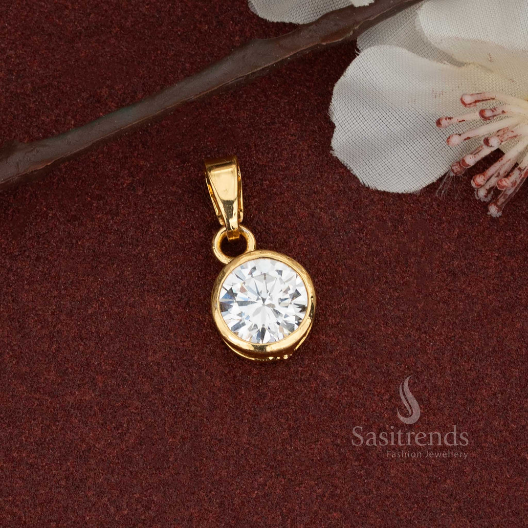 Dazzling AD Stone Micro Gold Plated Solitaire Pendant with sparkling white stone accents – looks like real gold - Sasitrends
