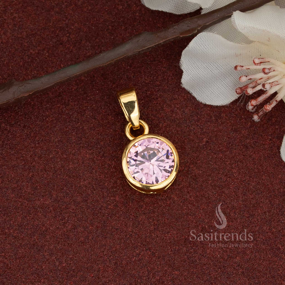 Glamorous micro gold plated solitaire pendant featuring a soft pink AD stone, blending feminine grace with a lavish touch for special moments - Sasitrends